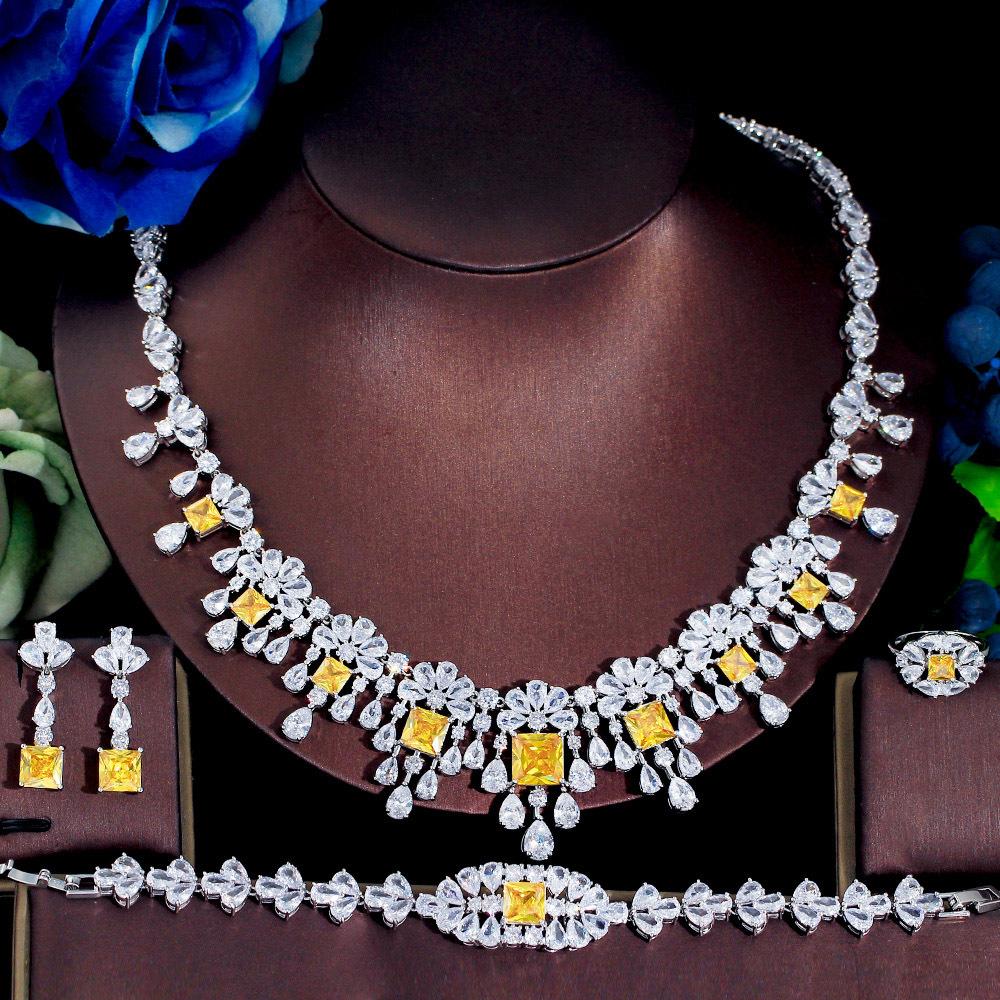 Bridal Jewelry Four-Piece Wedding Dress Dinner Accessories Middle East Full Zircon Necklace Bracelet Ring Earring Set