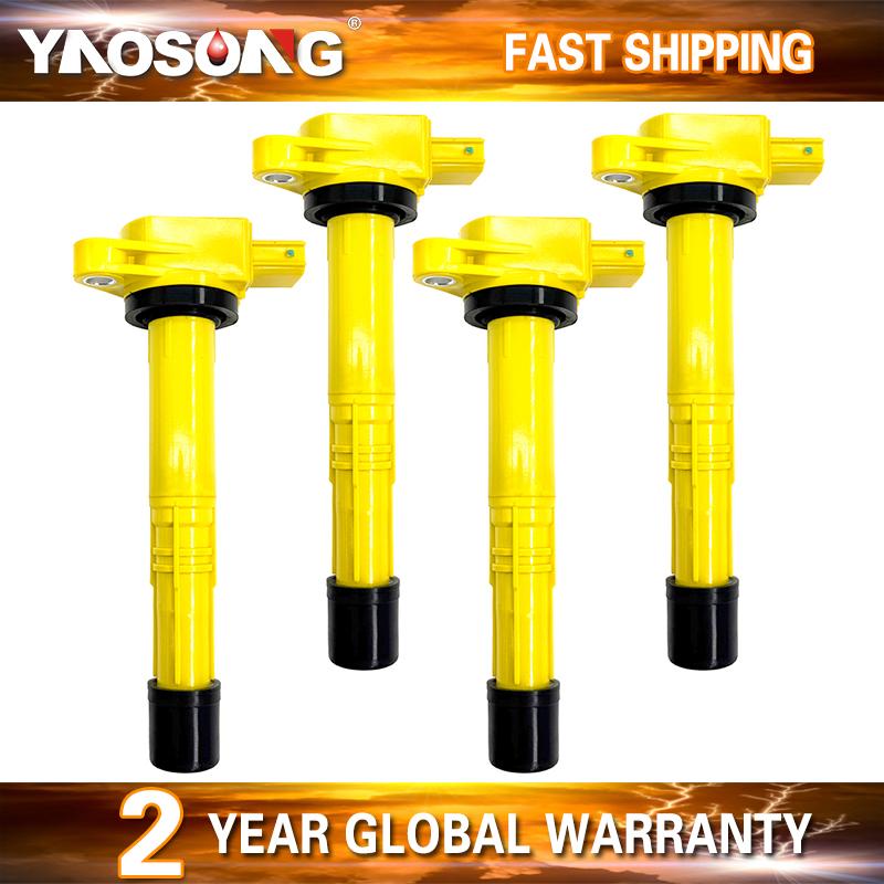 4X IGNITION COIL For Honda Civic S2000 Accord CR-V CRV Element 2.4L Acura CSX RSX 2.0L K20 K24 30520PNA007 30520RAA007 UF311 Pro 4x Yellow