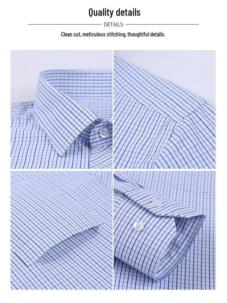 Men’s Striped Business Casual Long Sleeve Shirt, Iron-Free Slim Fit, Square Collar