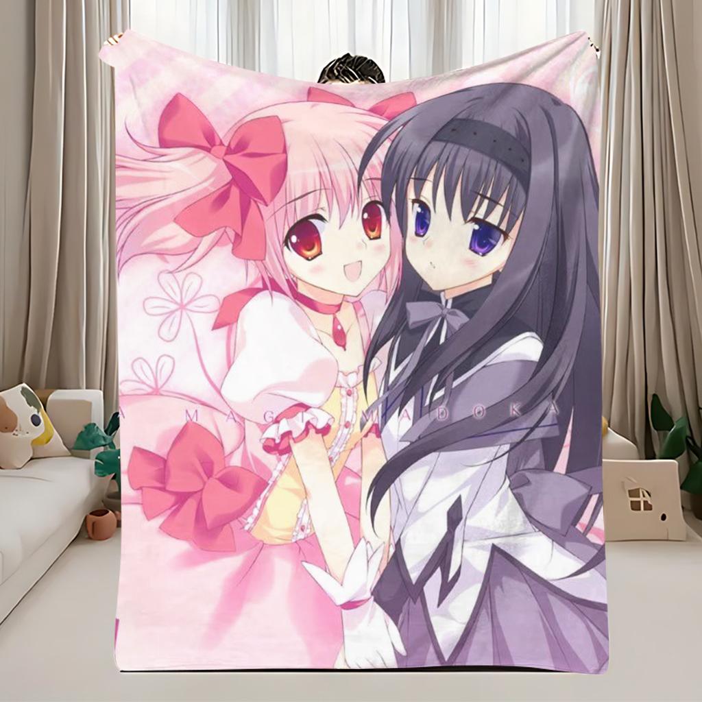 P-Puella M-Magi Madoka Magica Blanket, Madoka Homura Anime Fleece Throw, Cute Kawaii Room Decor Blanket
