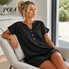 Travel Friendly Dress Summer Short Sleeve for Women, Casual Button Up V Comfortable Everyday Neck A-line Dress, Flowy Beach Vacation Sundress