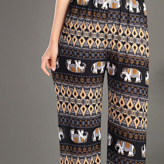 Women Elephant Print Trousers Comfortable Wide Leg Pants Elastic Waist Palazzo Pants