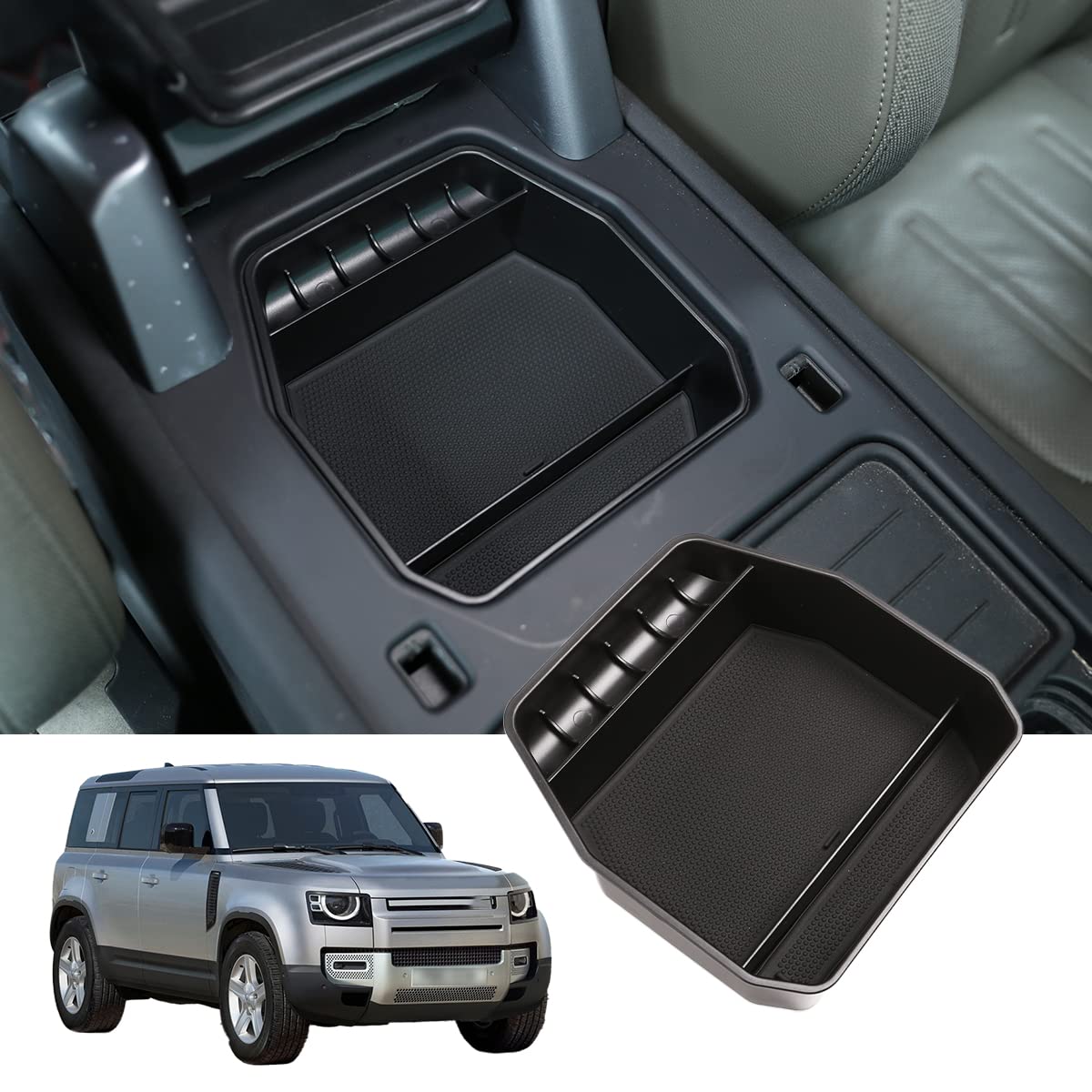 

Органайзер для аксессуаров на центральную консоль Sauicemy для Land Rover Defender 90 110 2020 2021 2022 Материал ABS Вставка-лоток в подлокотник Органайзер-лоток Без