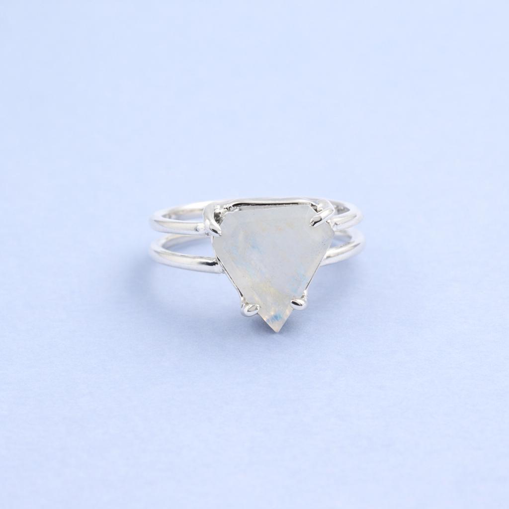 

Rainbow Moonstone Ring 925 Sterling Silver, Diamond Shape Gemstone Double Band Ring, Boho Statement Jewelry, Handmade Gift for Her 4 серебряный