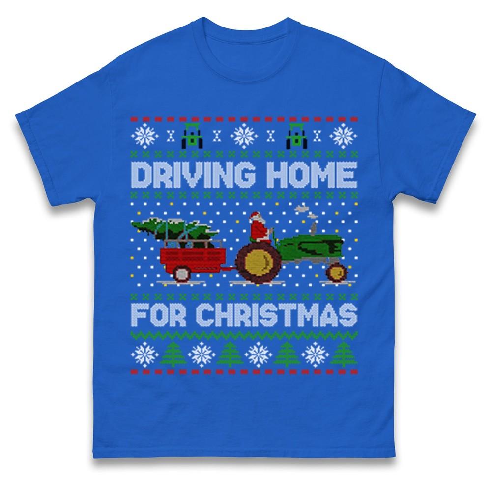 Santa Tractor Driving Home For Christmas Tshirt Funny Farmer Tractor Xmas Tee