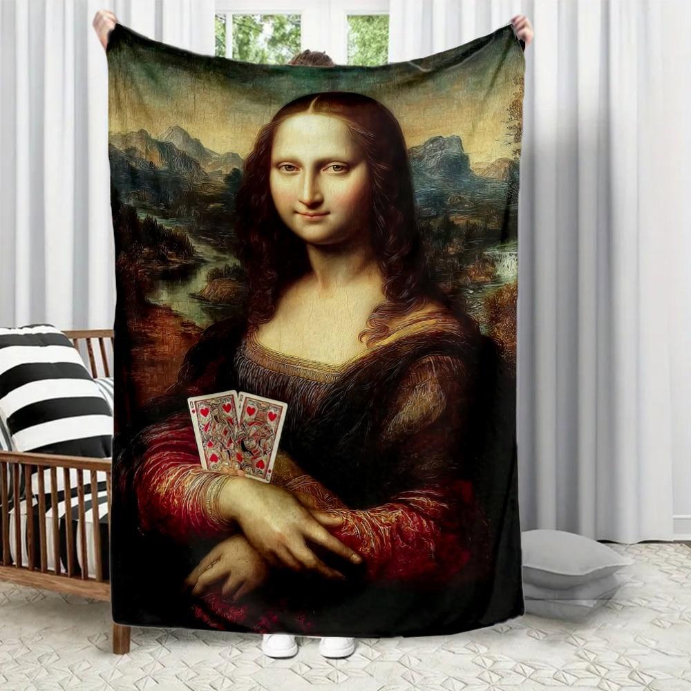 

Interesting patterns of the Mona Lisa Flannel printed blanket suitable for all seasons suitable for room office sofa and travel 75x100cm (30x40inch)