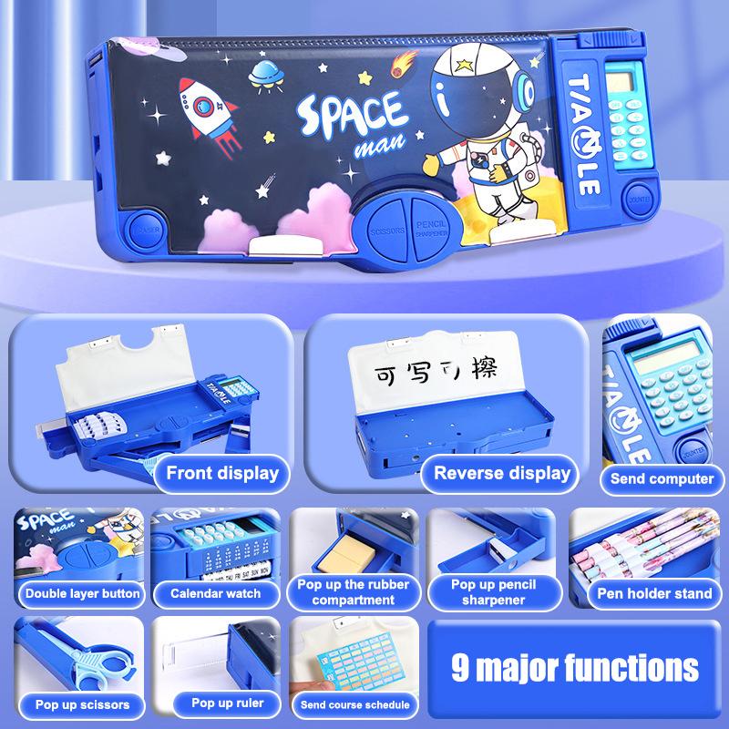 Multifunktionale Niedliche Schreibwarenbox Kreatives Federmäppchen mit hoher Kapazität mit Taschenrechner Einfache Schreibwarenaufbewahrungsbox Geschenke