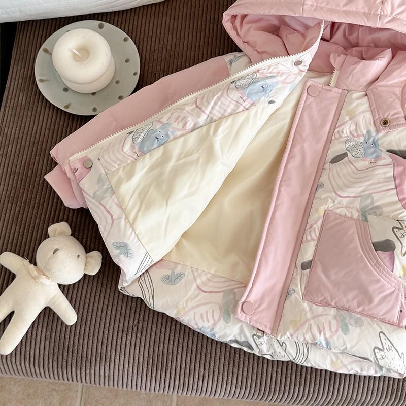 Girls Winter Down Jacket 1-3 Years Old Thick Warm Hooded Outerwear Toddlers 90g Fill 86-90% White Duck