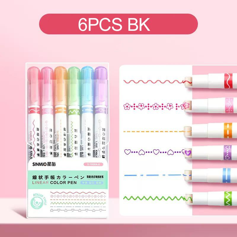 3/6pcs Flower Shape Outline Pens Curve Roller Tip Pen Highlighter Marker Stationery Graffiti Scrapbook Line Drawing Tool TMZ