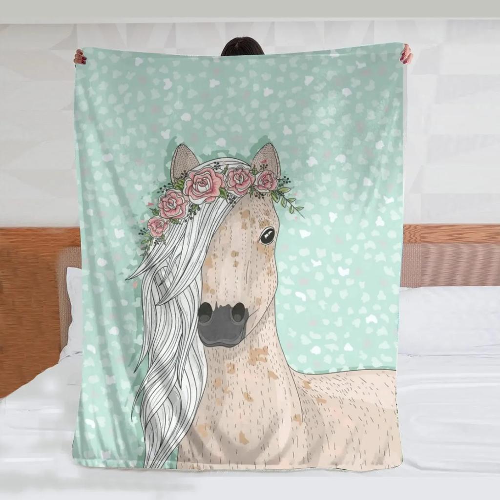 Horses Blankets Coral Fleece Plush Summer Nature Wild Animals Portable Lightweight Throw Blankets for Home Car Bedspreads