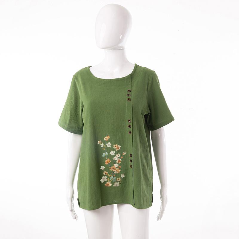 T-shirt Estiva Oversize in Cotone e Lino a Maniche Corte, Abbigliamento Donna Oversize Stampato in Cotone e Lino