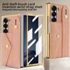 For Samsung Galaxy Z Fold 7 6 5 4 Women Card Wallet Faux Leather Phone Case with Wristband Kickstand, Screen Tempered Film