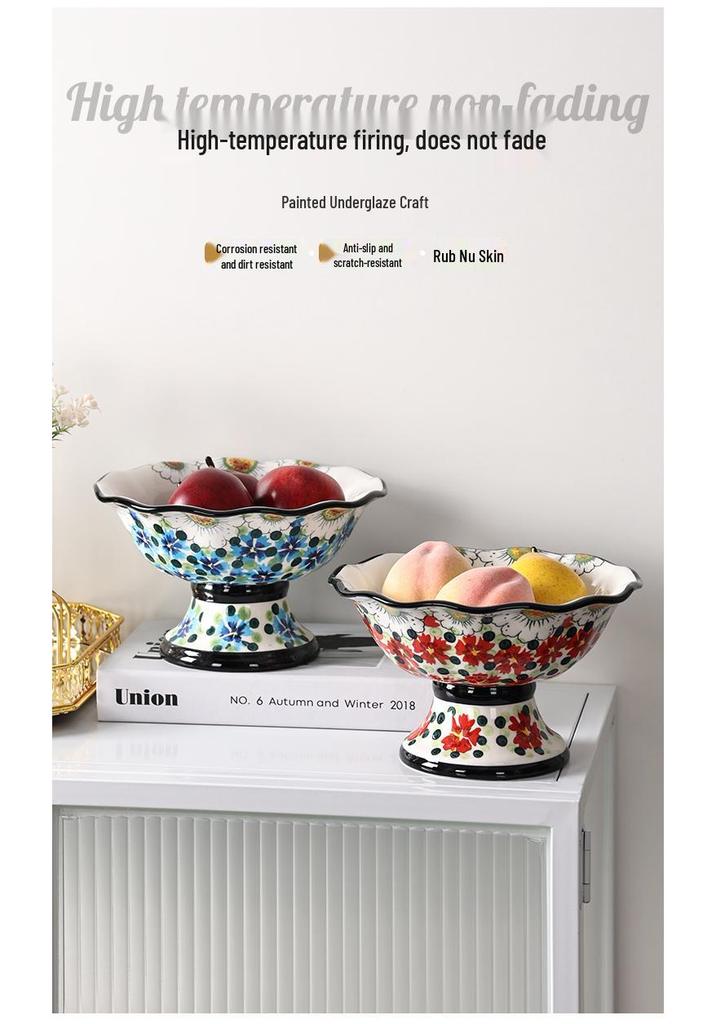 Ceramic High-Footed Fruit Bowl - Luxurious New Home Decor for 2025 Living Room Coffee Table.