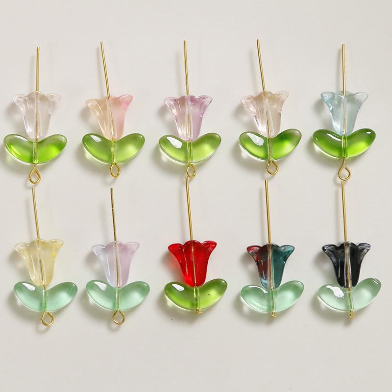 30Pcs Tulips Flower Lampwork Beads Multicolor Glass Flora Beads Multicolor Loose Beads For Diy Bracelets Jewelry Making