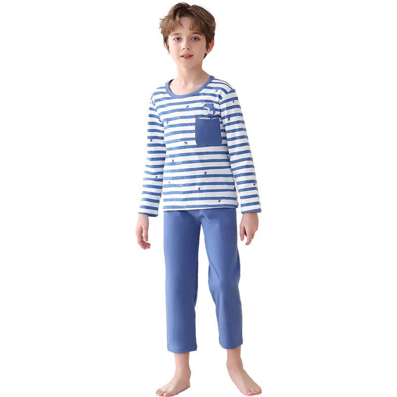 Langsha Boys' Pure Cotton Round Neck Pajama Set