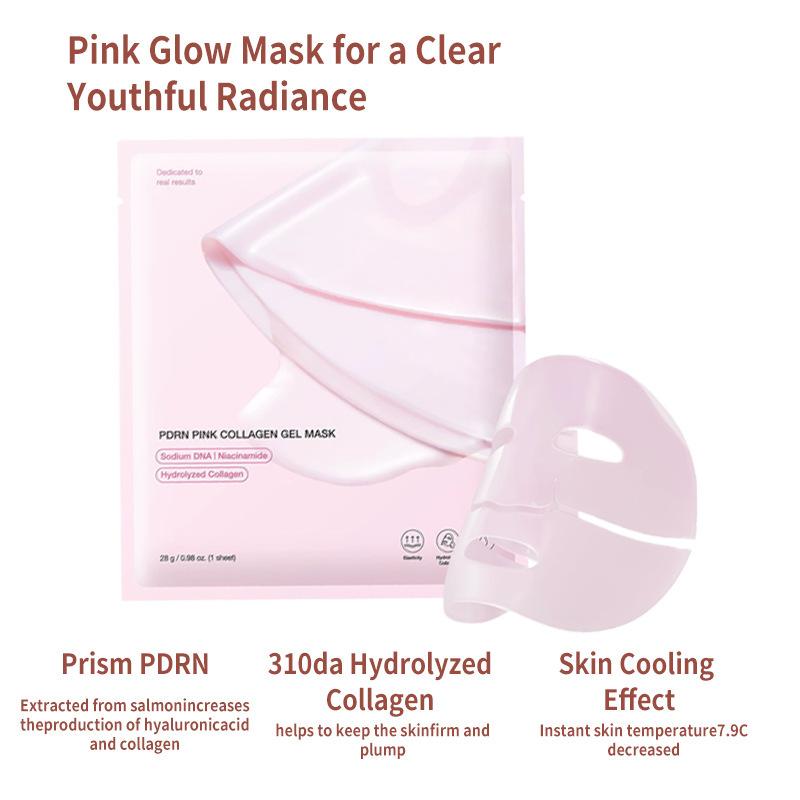 Mascarilla Facial de Gel de Colágeno Rosa PDRN, Tipo Dividido Hidratante Reafirmante Antienvejecimiento