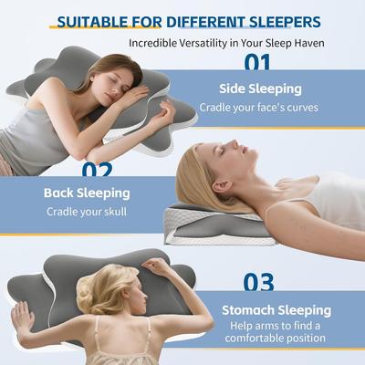 Memory Foam Pillow Cervical Neck Pillow Neck Ergonomic Contour Side Sleeper for Side Back Stomach Sleepers with Pillowcase Grey