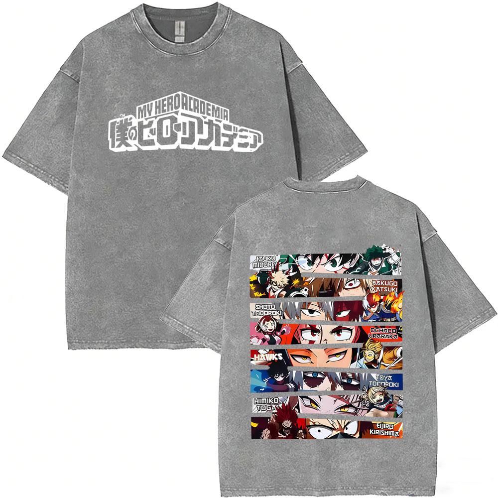 Washed Vintage Anime My Hero Academia Midoriya Izuku and Bakugou Katsuki Merch T Shirt Men Women Casual Retro Oversized Tshirts