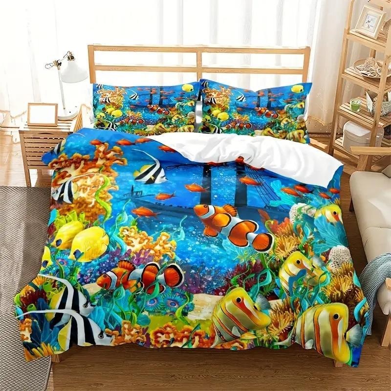 Starfish Shell Beach Ocean Bedding Three-Piece Quilt Cover Independent Station
