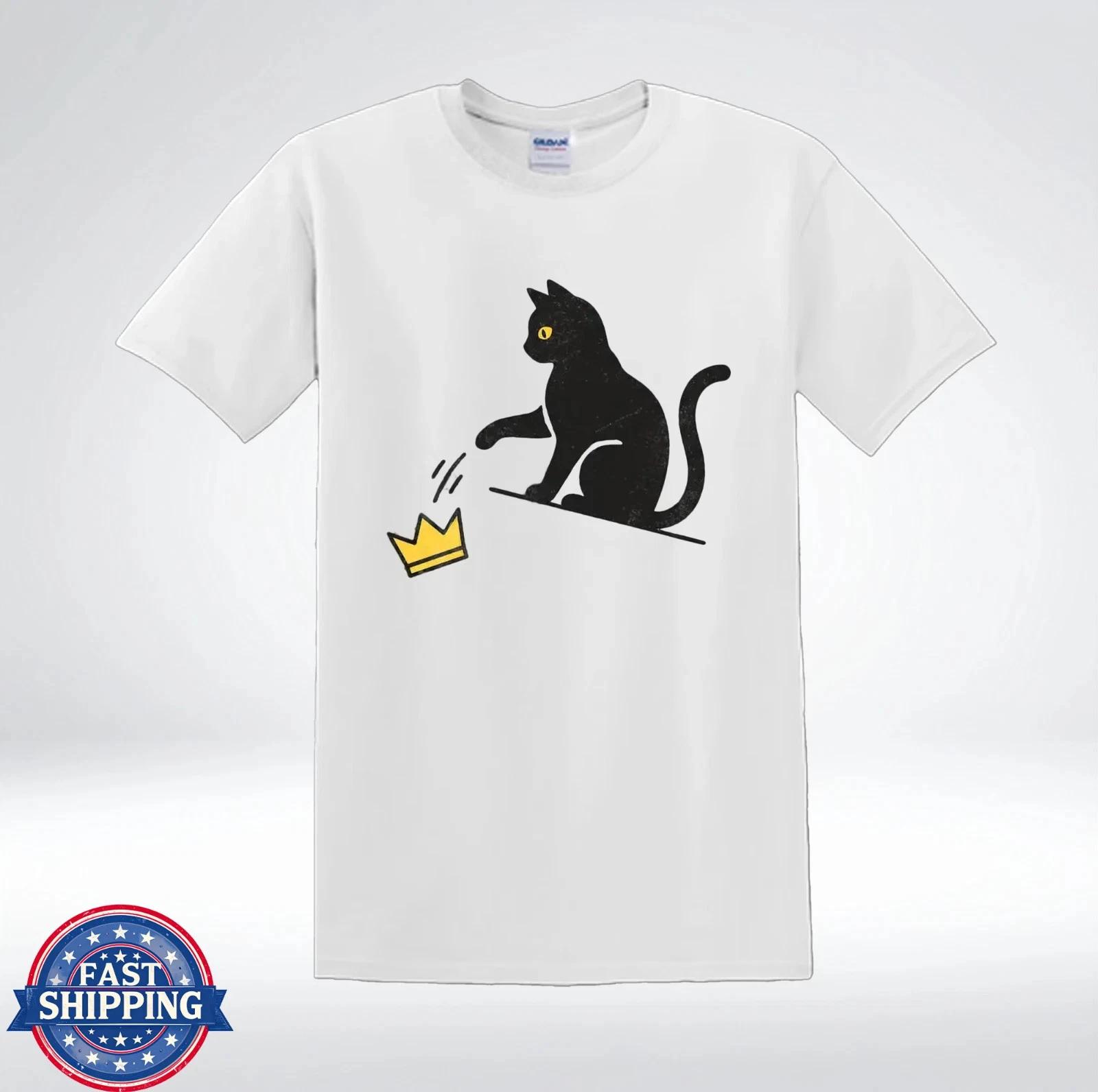 Funny Cat Knocking Crown King Minimalist T-Shirt | S - 4XL XS