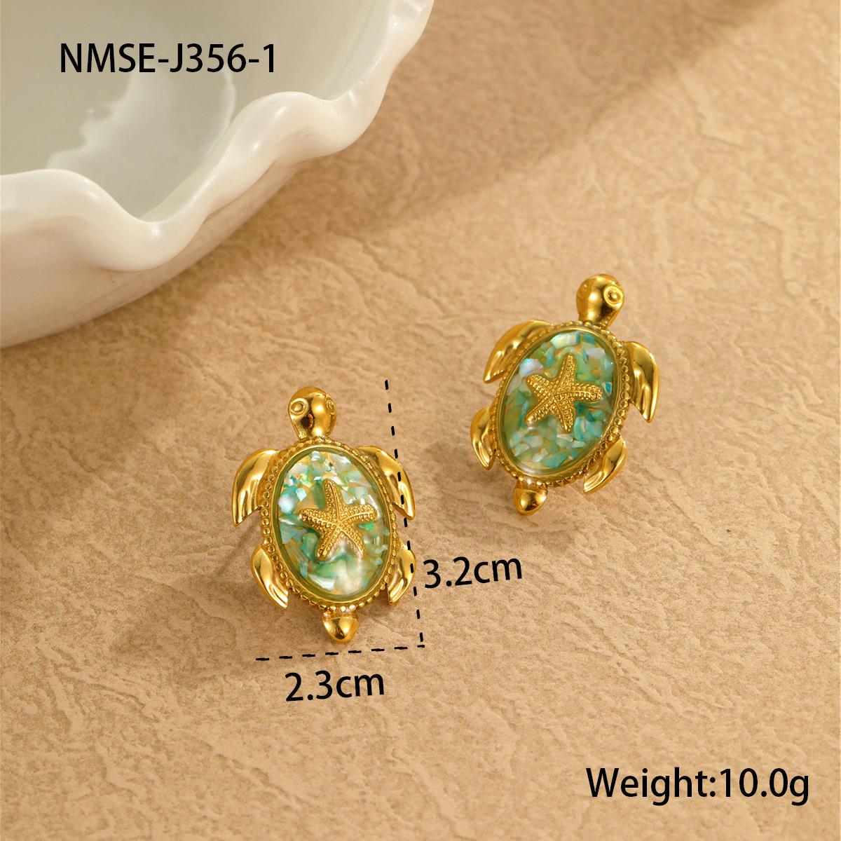 GEMCHIC Women s Ocean Summer Sea Turtle Starfish Stainless Steel Earrings with Drop Oil and Crushed Shell Design