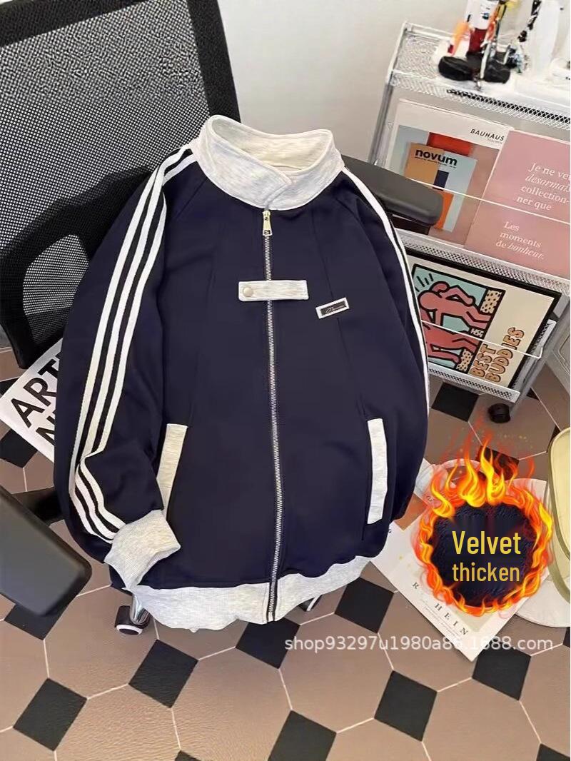 

Unisex Fleece-Lined Hoodie: Versatile American-Style Cardigan for Autumn & Winter with Stand Collar and Long Sleeves. L