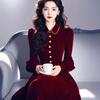 2025 Winter Heiress Style Formal Gown: French Burgundy Velvet Long Dress for Annual Meetings