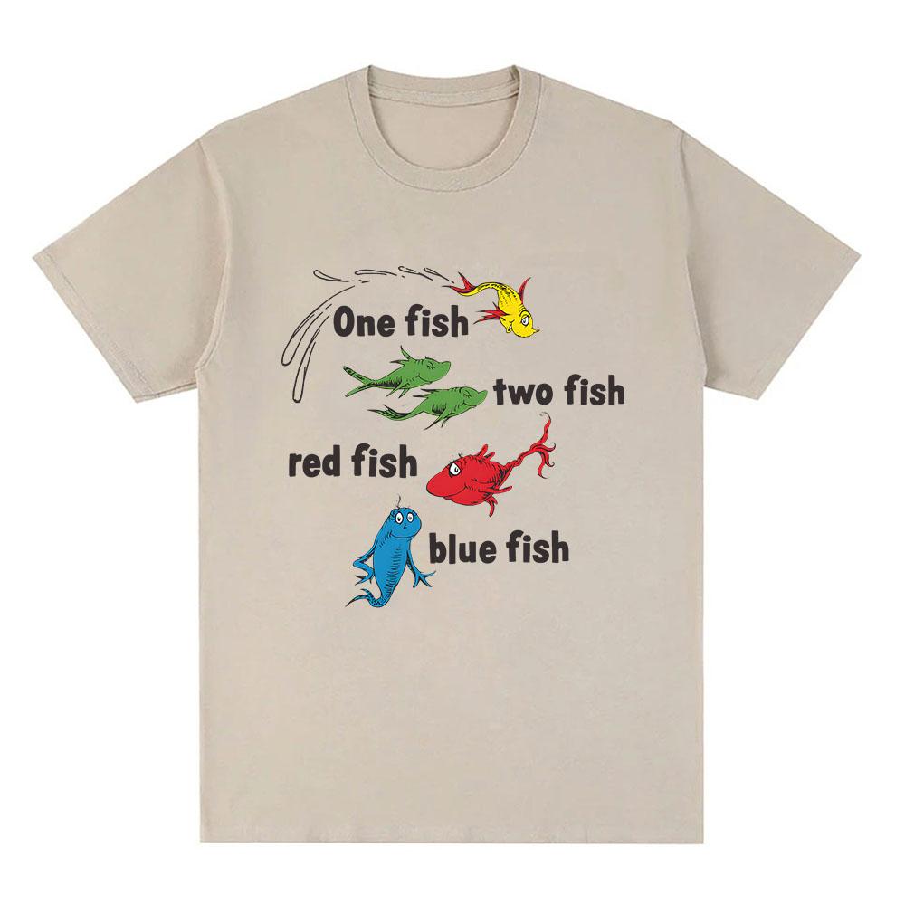 One Fish, Two Fish, Red Fish, Blue Fish Tshirts Cotton Short Sleeve Male T-shirt Unisex Streetwear Graphic Print Tees Men Shirts