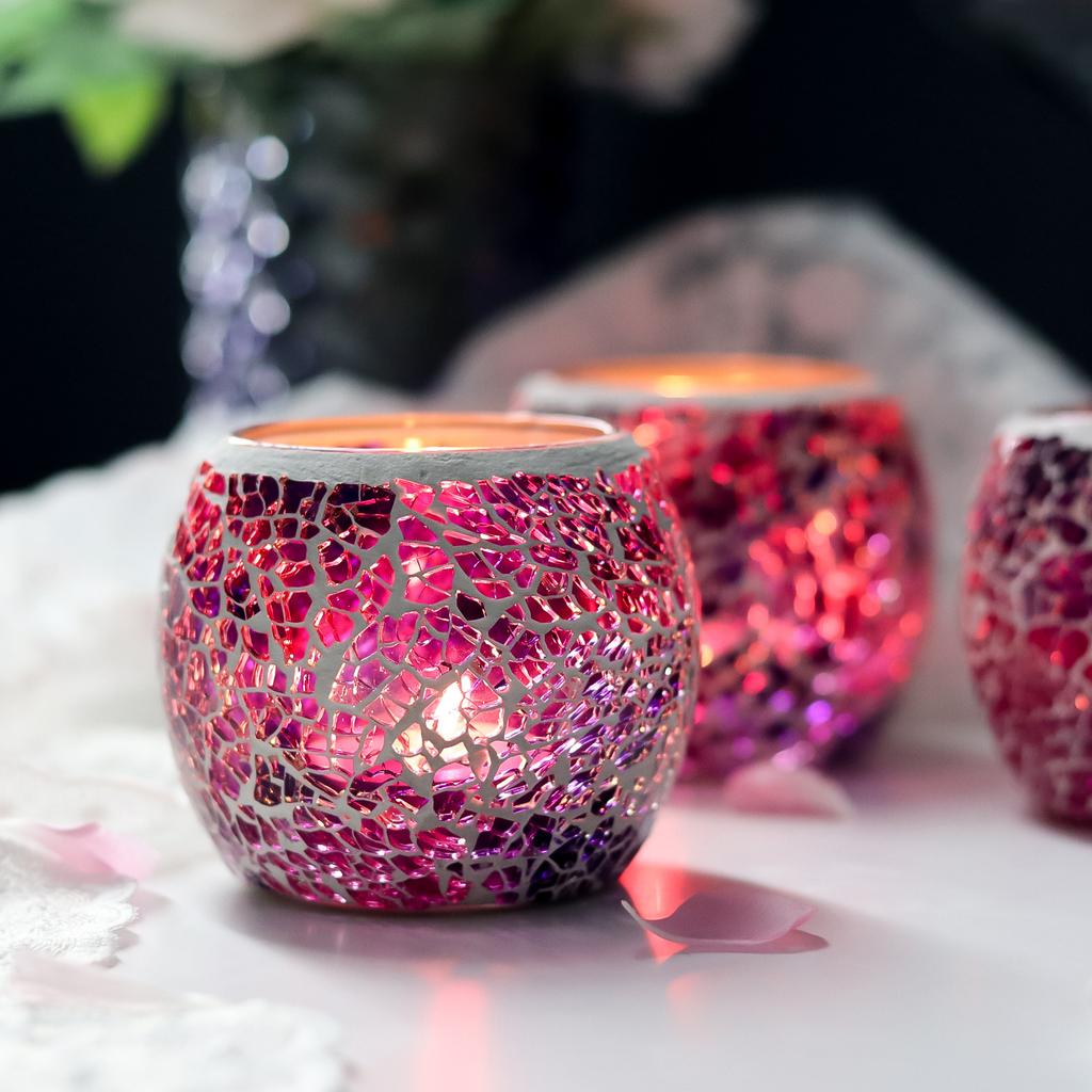 Farget glassmosaikk lysestake i europeisk stil – Bryllups- og bardekorasjonsrekvisitt