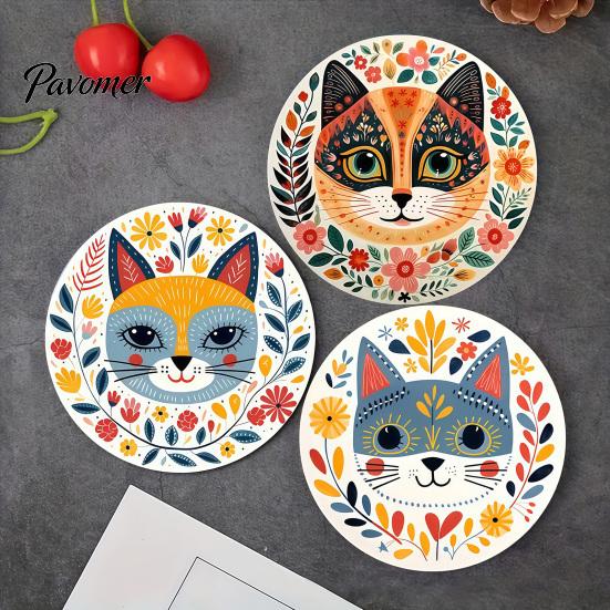 Waterproof Coasters for Daily Use 6 Pcs Cute Cat Coasters, Thick Heat-Resistant Wood Coaster Tabletop Protection, Unique Gift Ideas Lovers Non