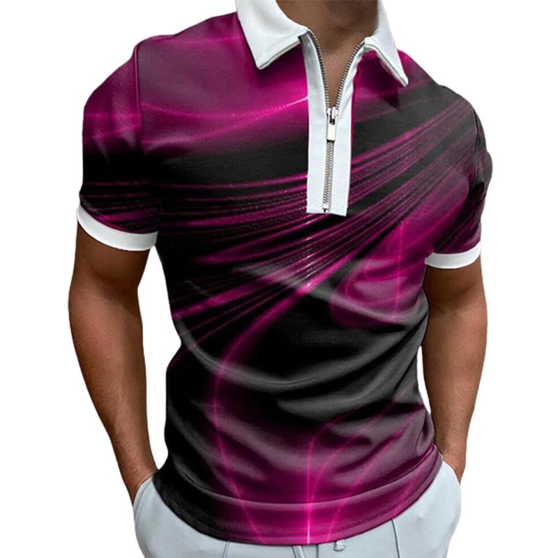 

Повседневная футболка с лацканами, молодежная мужская модная футболка на молнии, футболка с коротким рукавом, мужская футболка с 3D темно-красным узором и принтом 8XL