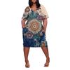 Letní nadměrné velikosti V výstřih krátký rukáv ke kolenům kapsa potisk ležérní šaty pro ženy
