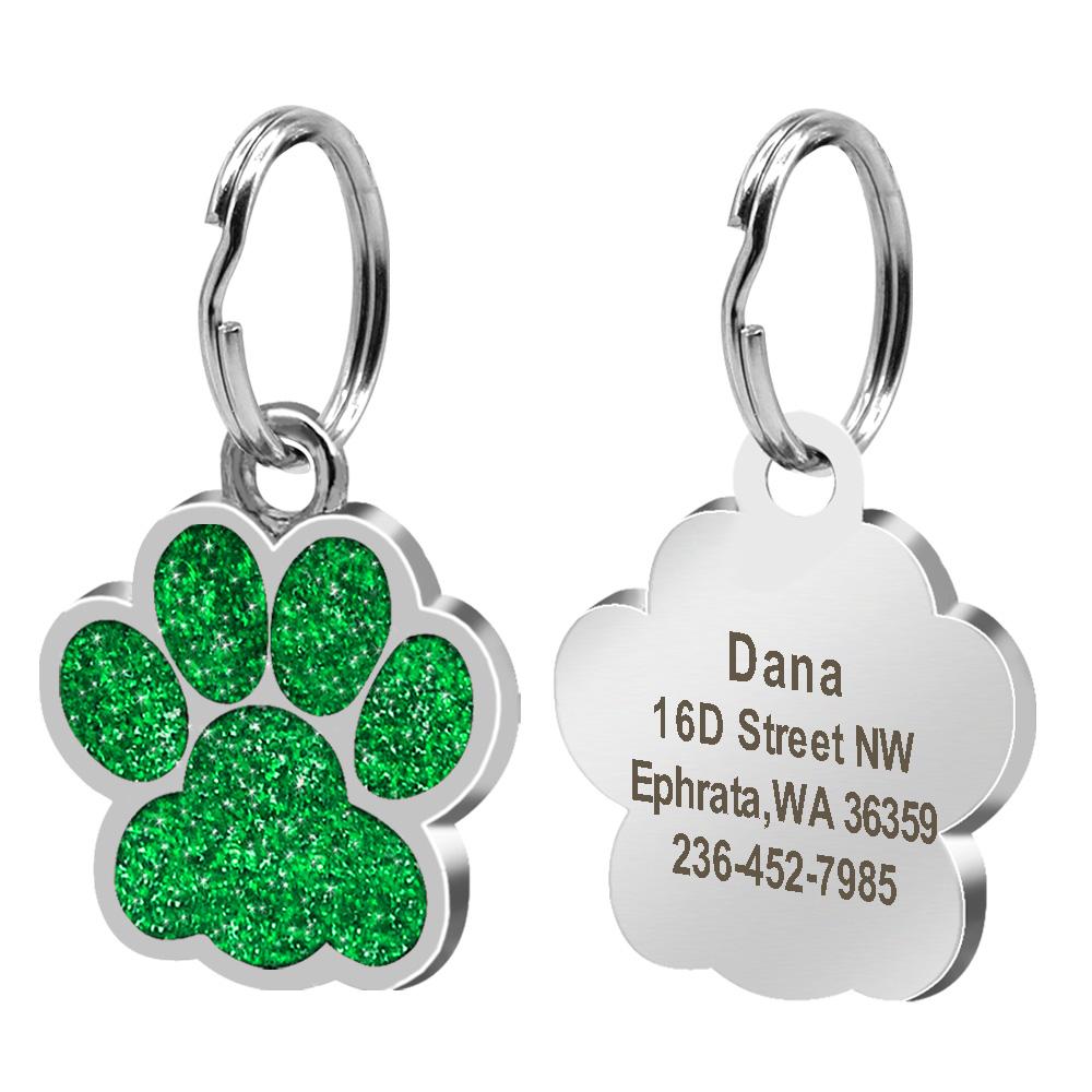 Bling Dog ID Tag Personalized Gorgeous Dog Tags for Small Medium Dog Footprint Custom Pet Name Tag Plate Collar Accessories