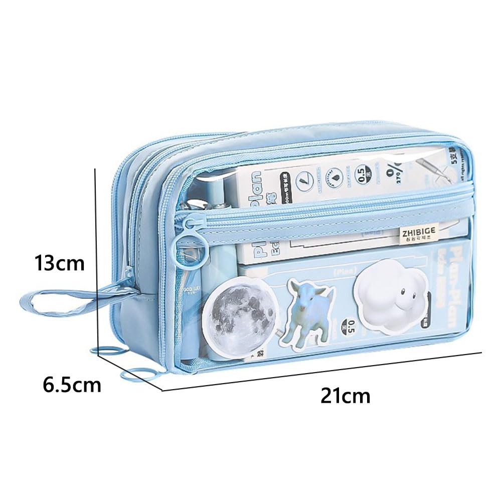 Nannlia Transparent Pencil Large Korean for Middle High and College Boys and Girls Case, Capacity, Stylish, 6-Layer Design, Simple, Multifunctional,