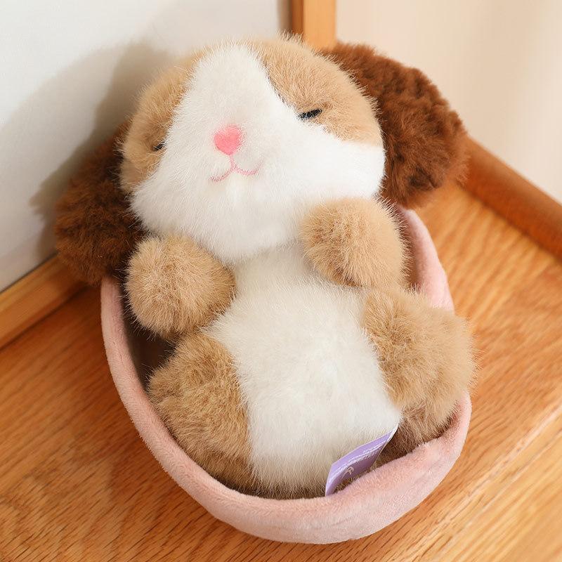 Cute Cat Doll Puppy Rabbit Shiba Dog Doll Animal Sleeping Basket Plush Toy Soothes Children Playing House