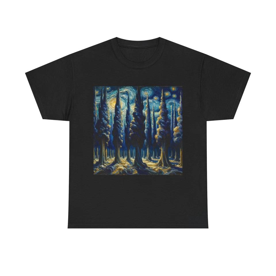 

Unisex Adult T Shirt Post-Impressionism Starry Cypress Forest 4XL