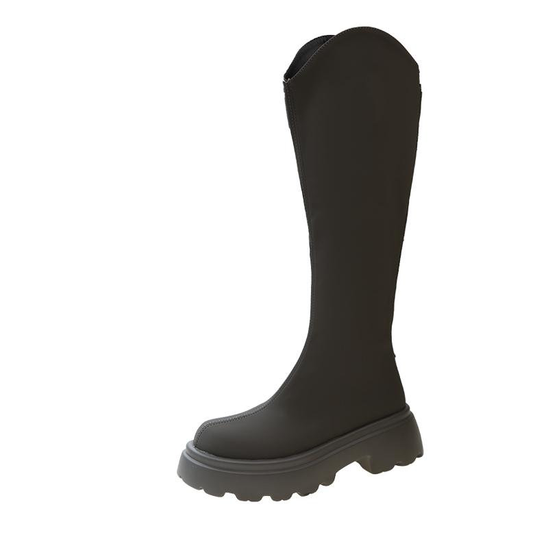 Fashion Aphixta Soft Leather Women Knee Boots Back Zipper Close Platform Modern Autumn Boot Shoes Woman Boats Botines 6CM High Heel Boot