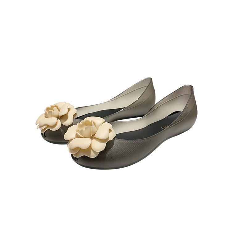 Sapatilhas de Gelatina Femininas - Sandálias Boca de Peixe com Design Floral, Transparentes, Vazadas, Boca Rasa, Tendência 2022