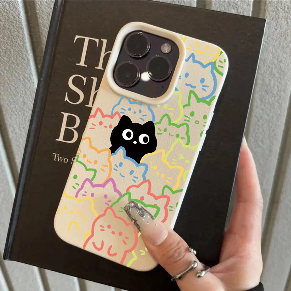 

Abstract Cartoon Black Cat Cool Lichee leather pattern Phone Case For Redmi A5 A3 A1 14C 13 12 10 9 8 K60 Ultra Shockproof Cover Redmi 10C