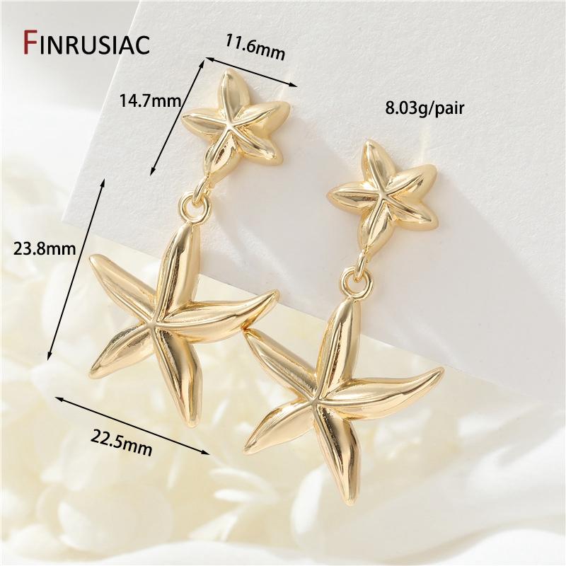 New Fashion 14K Gold Plated Brass Zircon Dangle Earrings For Women Starfish Stud Earrings Party Jewelry Gift