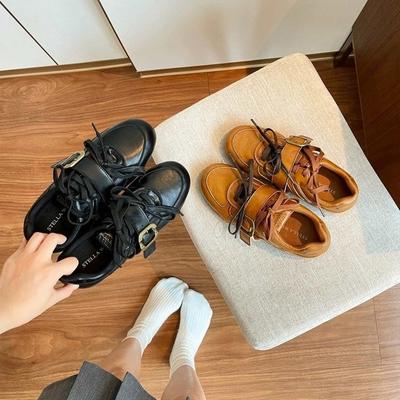 Leren schoenen dames vroege herfst nieuw retro veelzijdig vetergesp kleine leren schoenen