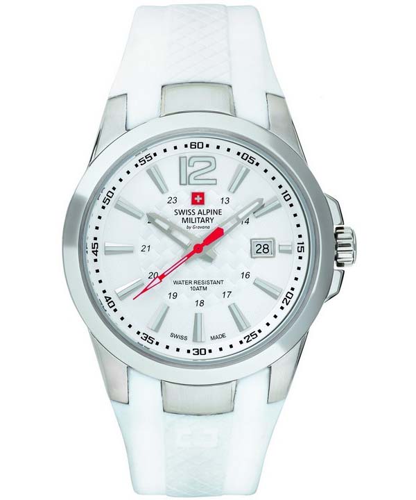 

Swiss Alpine Military Combat Air Каучуковый ремешок Белый циферблат Кварцевые 7058.1833 100М Мужские часы белый