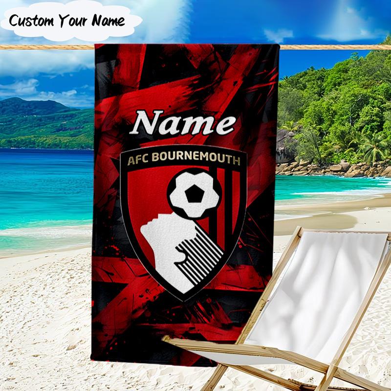 1PC Custom Name Beach Towel Bournemouth Crest Beach Towel, Suitable for Camping, Travel, Beach Accessories, Super Absorbent, Family Gift