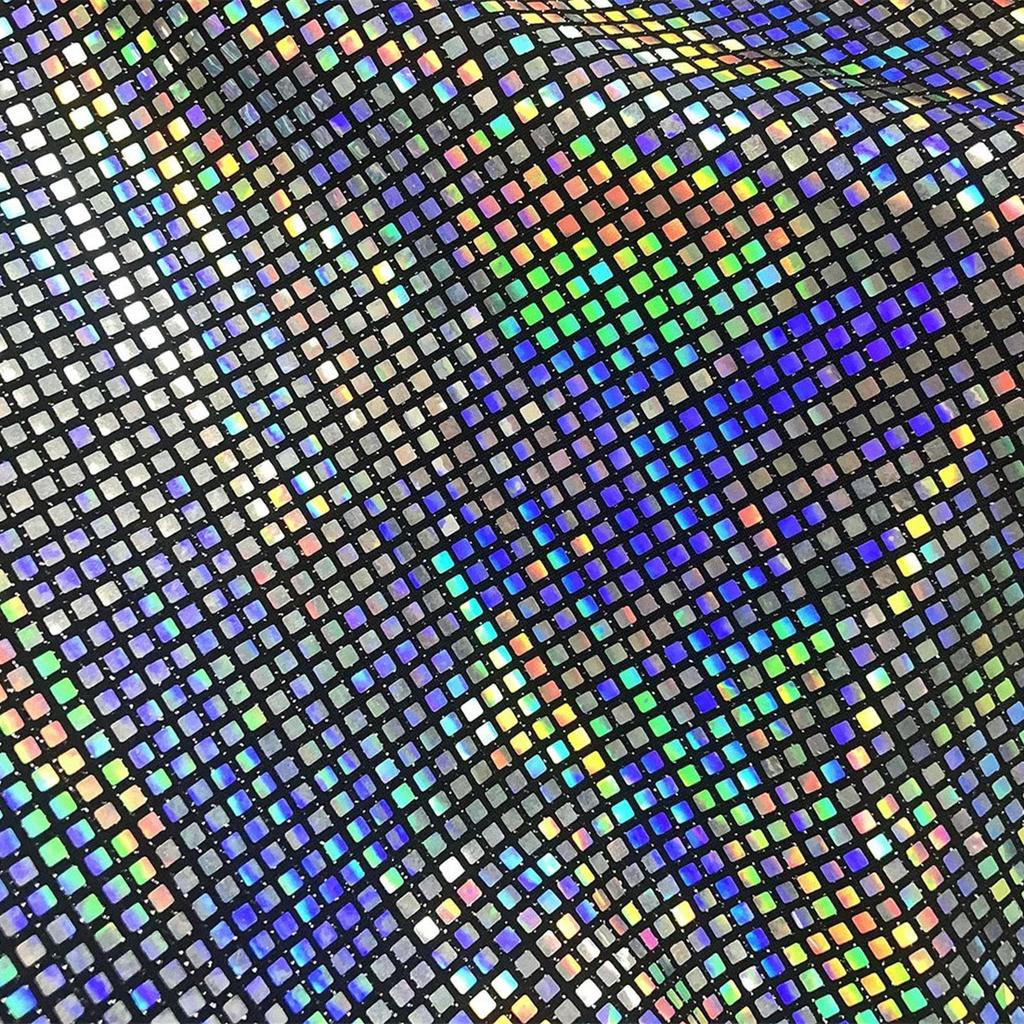 Colorful Holographic Reflective 4x4mm Square Sequin Elastic Knitted Fabric DIY Sewing Cloth Background Decoration Materials