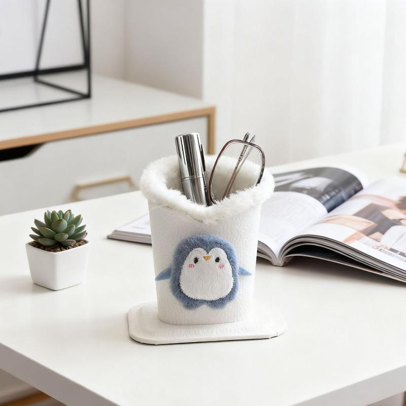 1Pc Plush Lined Glasses Case Cute Animal Design Faux Leather Ideal For Desk Or Bedside Table Protects Glasses And Pens