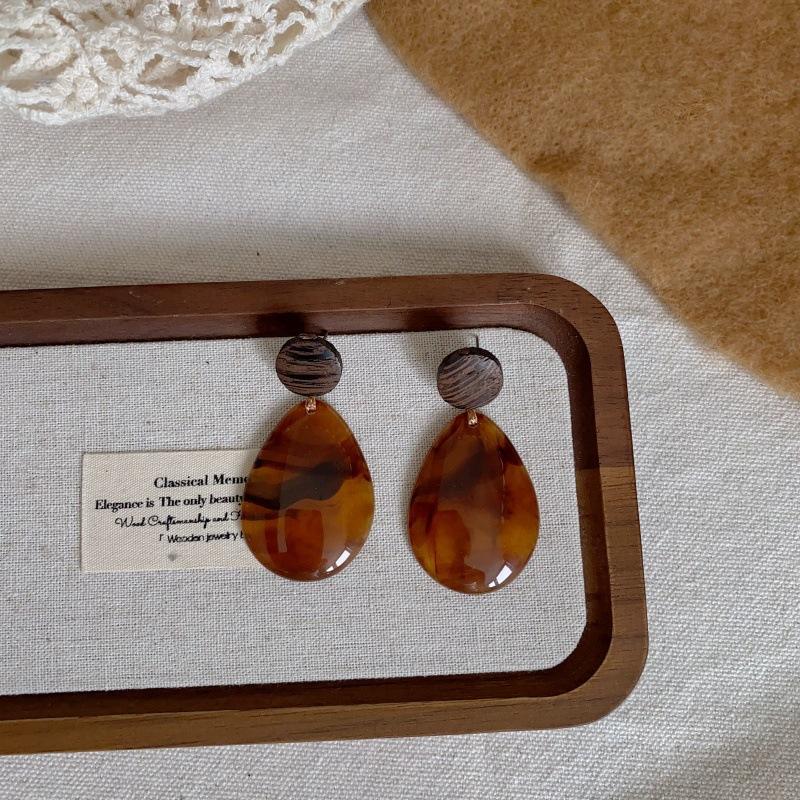 Caramel Color Smudged Disc Resin Earrings Women's Retro Light Luxury Exaggerated Personality Unique Exquisite Earrings Earrings