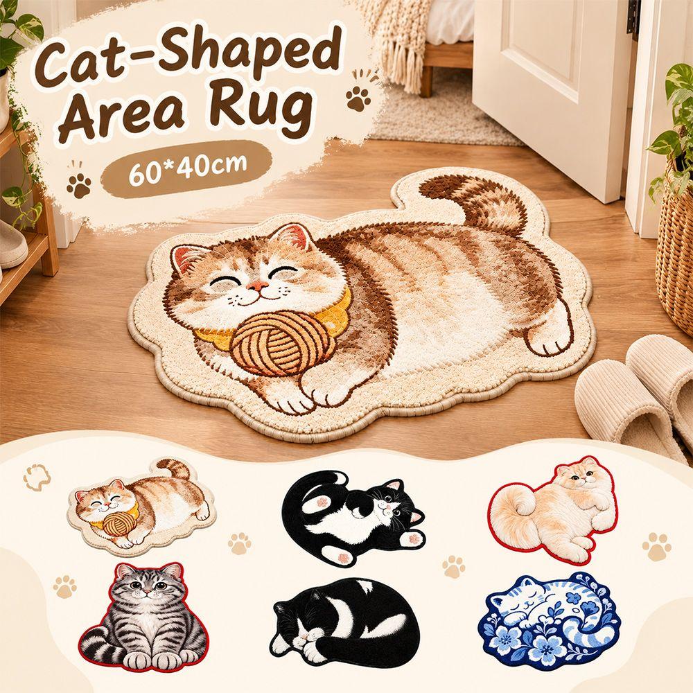 Soft Cat-Shaped Area Rug 2D Bedside Door Mat Cute Entryway Floor Mat  Home Decor