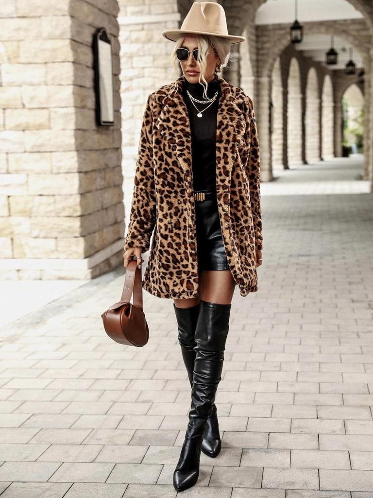2025 Winter Leopard Print Long Sleeve Coat