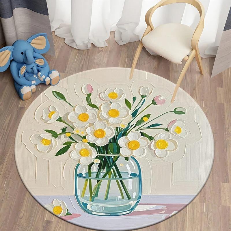 Nordic Modern Floral Round Soft Plant Rug Living Room Door Mat Balcony Bohemian Bedroom Floor Mat