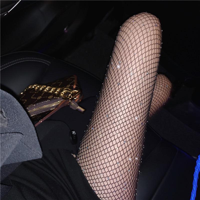 European & American Sexy Rhinestone Fishnet Stockings - Mesh Pantyhose Slimming Design